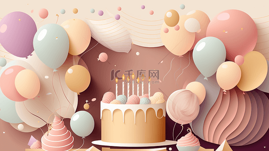 快乐蛋糕背景图片_生日彩色蛋糕气球背景