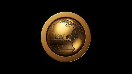 哑光金板地球亚洲图标与金色符号 ​​3d 渲染社交媒体图标