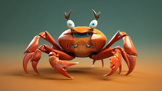 3D 螃蟹插画以俏皮的心情