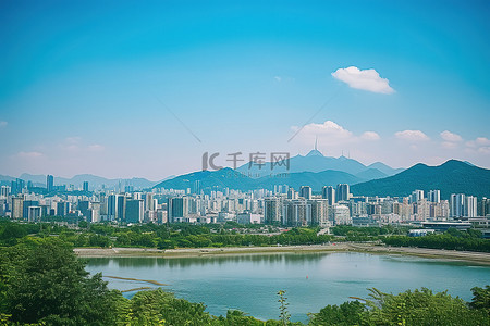 首尔城市背景图片_有水的首尔城市山城市和水