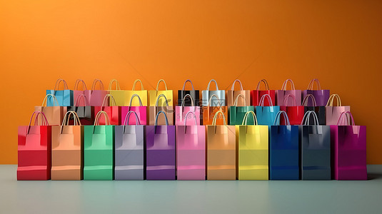 售價背景图片_充满活力的各种购物袋待售 3D 渲染