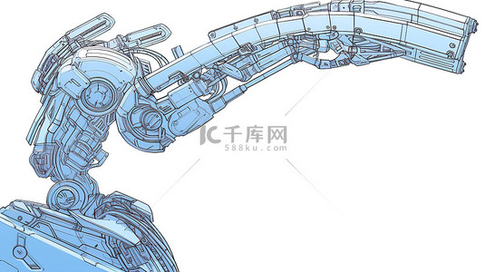 机械工厂背景图片_白色背景以蓝色线框展示机械臂的 3D 图像