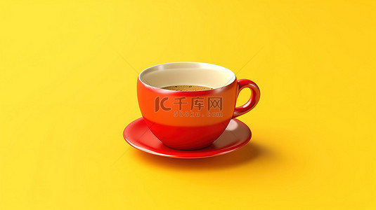 白色咖啡杯背景图片_黄色背景上隔离的咖啡杯的真实 3D 渲染