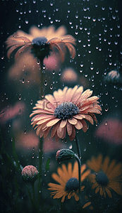 鲜花雨中的非洲菊可爱背景