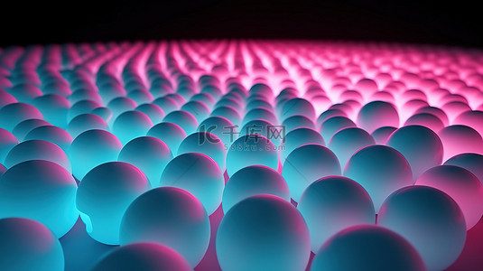 霓虹灯彩色背景图片_技术启发几何背景与白色球和霓虹灯彩色箍在 3D 插图