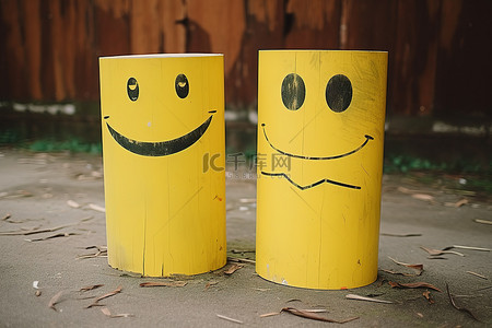 微笑背景图片_两个黄色的柱子顶部有黄色的笑脸