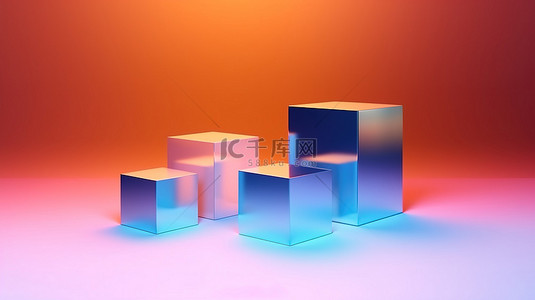 三色渐变背景图片_渐变背景下抽象未来立方体和圆柱体形状的简约 3D 渲染