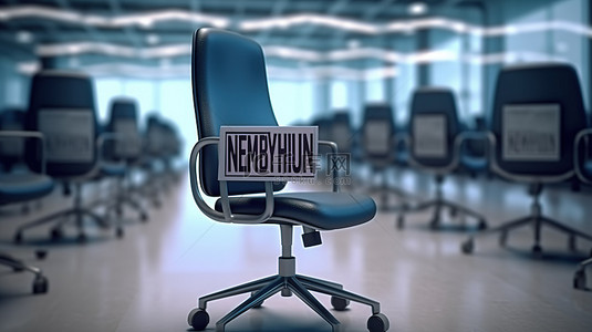 人力资源背景图片_办公椅的 3D 渲染，现在包含招聘信息，招聘概念的视觉表示