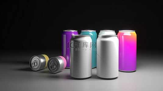 啤酒饮料柜背景图片_超现实 3D 渲染背景上的空易拉罐