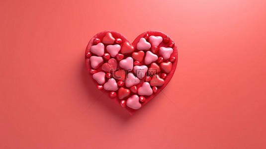 水彩风景背景图片_充满活力的心形糖果，在柔和的粉红色背景上呈现醒目的红色 3D 呈现情人节概念