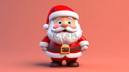 欢快的圣诞老人人物，用于节日问候广告和标签卡通 3D 艺术