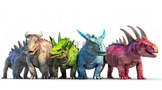 空白白色画布上 zuniceratops 群的 3d 插图