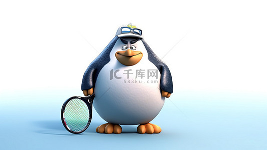 网球背景图片_肥胖企鹅打网球 3d 插图