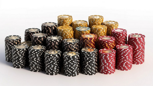 孤立的背景图片_白色背景孤立的 3d 渲染高耸的赌场筹码