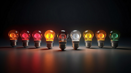 照明优势单个灯泡超越一组代表商业创造力和创新 3D 渲染插图