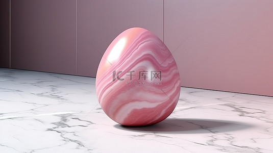 鸡蛋形式的粉红色大理石纹理的抽象 3D 渲染