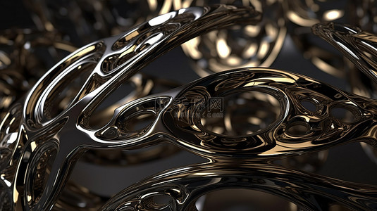 3D 渲染抽象背景中的变形金属装饰