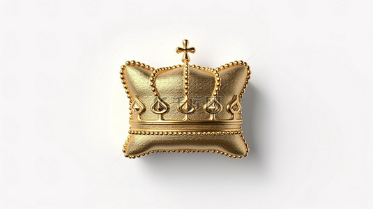 时尚女王卡通背景图片_带有富丽堂皇的金冠的洋红色枕头的 3D 插图