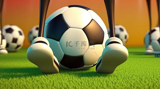 足球主题 3D 卡通人物腿渲染与滑稽的扭曲
