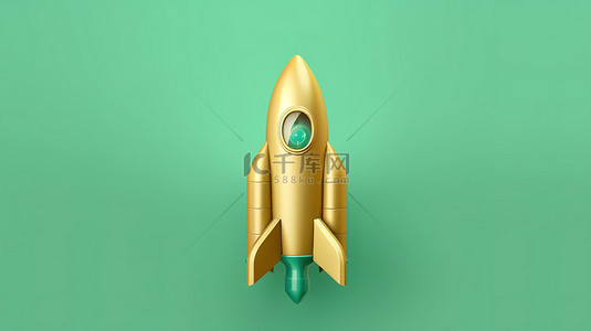 社交媒體背景图片_潮水绿色背景上的火箭符号福尔图纳黄金图标 3d 渲染的社交媒体图标