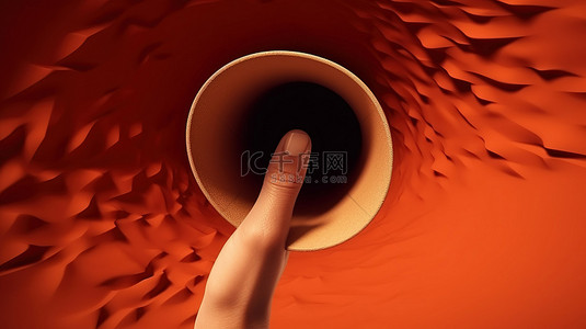 一只手从拿着扩音器的洞中伸出的 3D 插图
