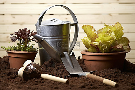 园艺工具背景图片_锅里的园艺工具