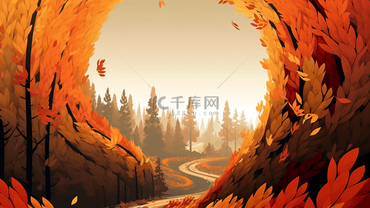 秋天落叶边框森林卡通广告背景
