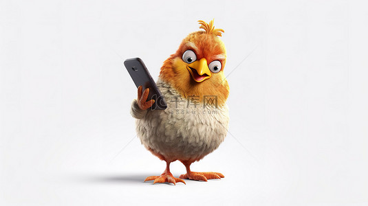 拿着 3D 小鸡的搞笑手机