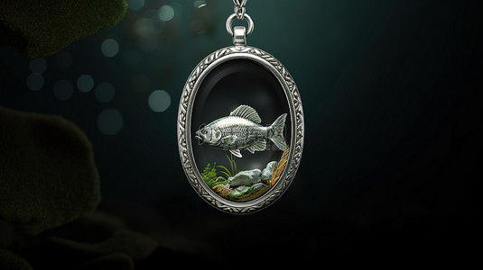 中鱼背景图片_白金框架中鱼吊坠的 3d 渲染