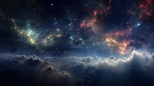 夜晚云背景图片_宇宙星系云背景的逼真 3D 插图