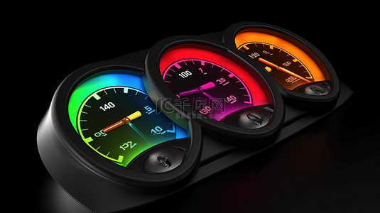 车速背景图片_带有测量速度图标的彩色车速表图标的充满活力的 3D 插图