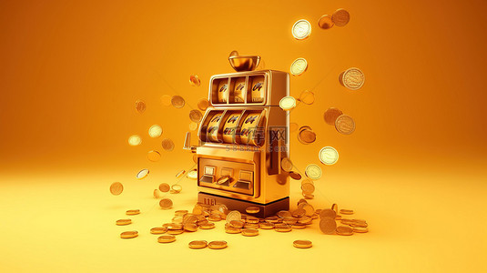 游戏界面背景图片_在线赌场赌博 3D 老虎机游戏的设计概念，金色背景下有飞行硬币
