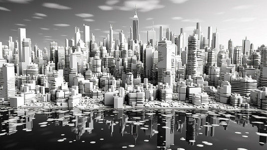 高清壁纸背景图片_黑白水平城市景观的高清 3D 渲染