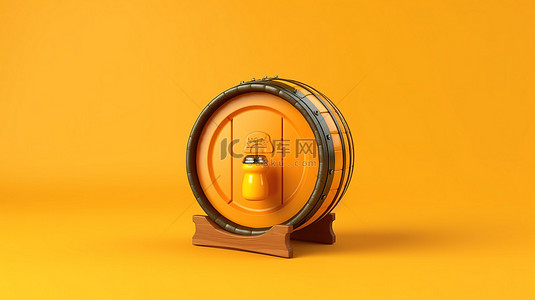 黄色背景 3d 渲染上充满活力的橙色色调的有机蜂蜜桶桶