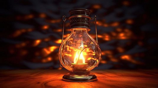 火光背景图片_3d 渲染中的火热煤油灯照明背景概念