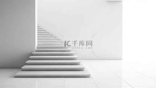 商业背景图片_上升到胜利 3D 渲染白色内墙与成功楼梯