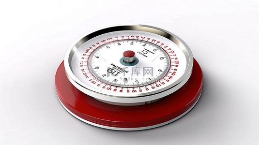 白色背景 bmi 地磅的 3d 渲染，带有用于医疗体重控制的刻度盘