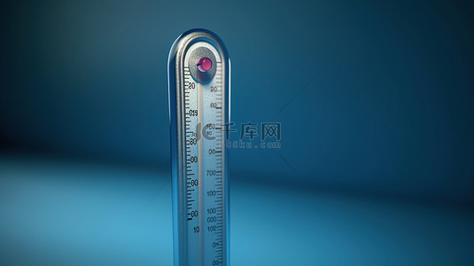 3D 渲染展示了蓝色背景下的温度计来代表环境温度