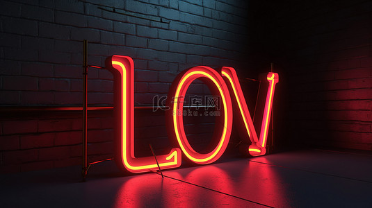 粉色的光背景背景图片_情人节快乐概念复古霓虹灯爱情标志在水泥墙上发光，3D 插图用于贺卡和横幅