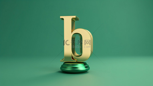潮水绿色背景 3d 渲染符号上时尚字体类型的福尔图纳金小写“h”