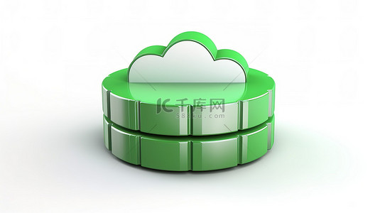 移动云存储背景图片_圆形绿色箭头的 3D 渲染，象征着白色背景上隔离的云存储和数据同步