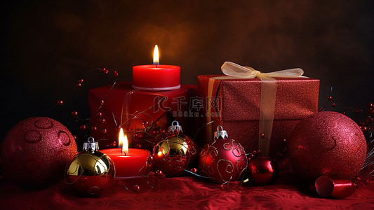 红色火焰背景图片_圣诞节礼物蜡烛