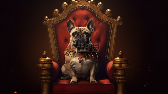 党背景图片_3d 渲染王座上的王冠犬