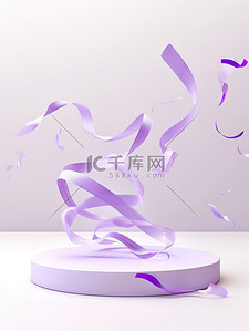 三紫色背景图片_淡紫色飘带丝带的三维模型背景图