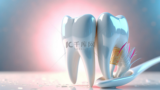 牙刷和 3d 牙齿渲染