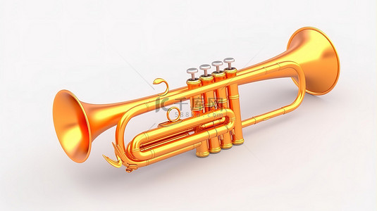 仪器卡通背景图片_白色背景上金色橙色喇叭的卡通风格 3D 插图