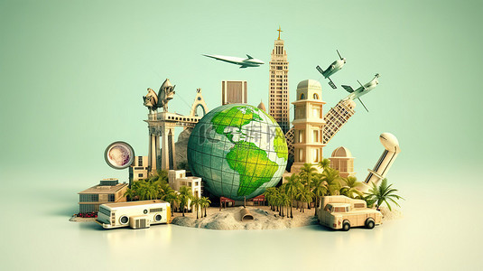 环球旅行 3D 环球旅行的插图渲染