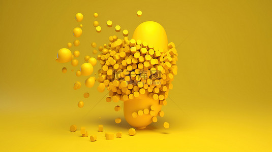 带有黄色语音气泡的社交网络通信概念的简约 3D 渲染图