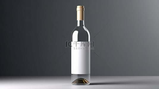 品牌推广方案背景图片_时尚的白葡萄酒瓶，灰色背景上带有空白标签，非常适合酒厂和饮料品牌3D 渲染