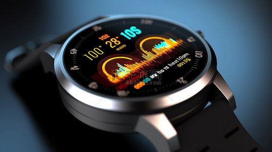 智能科技信息背景图片_显示重要健康信息的智能手表的 3D 插图